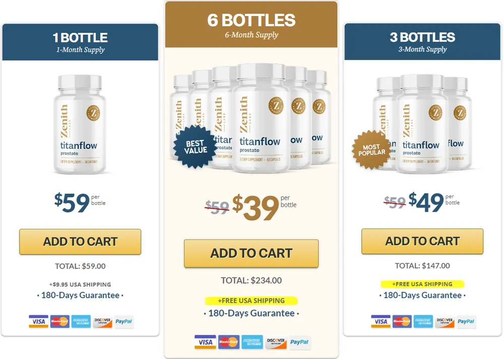 TitanFlow packages 1 3 and 6 bottle official price options